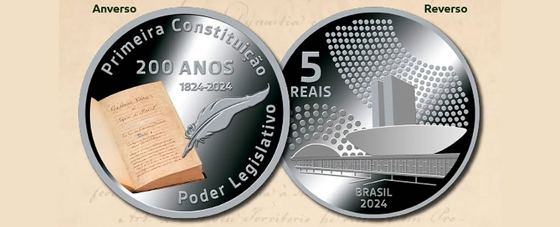 Banco Central lança moeda de R$ 5 pelos 200 anos da 1ª Constituição do Brasil